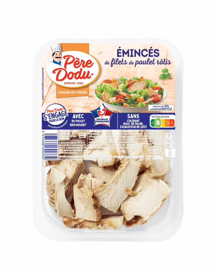 Packshot des émincés de poulet nature Père Dodu