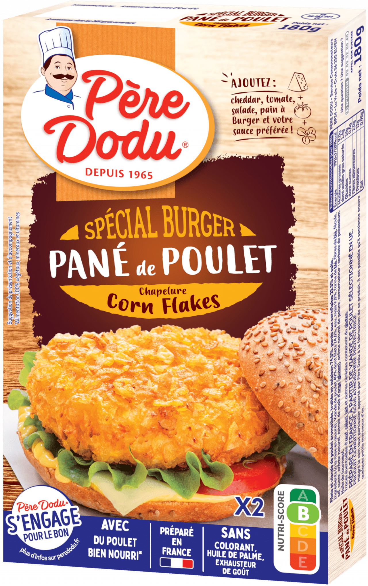 Packshot pané de poulet spécial burger chapelure Corn Flakes